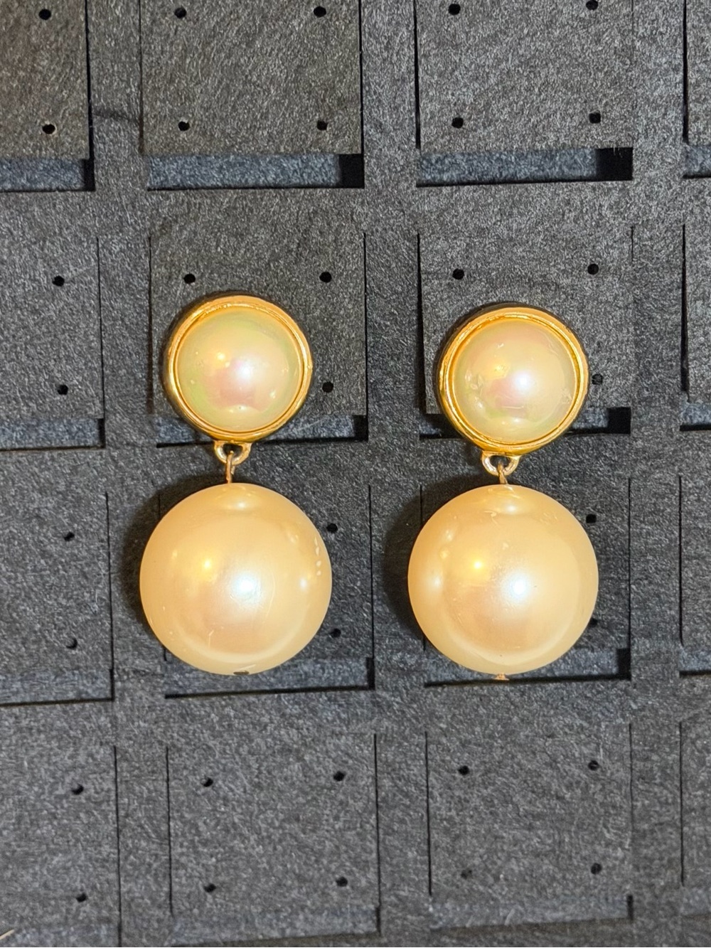 Carolee Gold Tone Faux Pearl Clip On Earrings, Signed K309